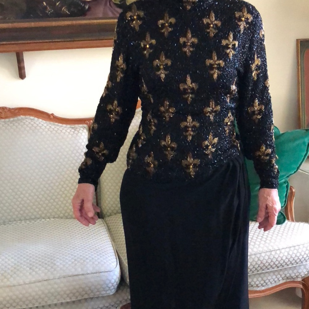 Black and Gold Beaded sequin evening gown.